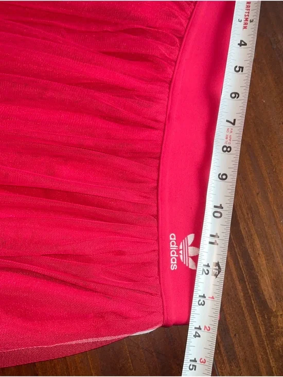 adidas Red Tulle Maxi Skirt with White Sport Stripes - Picture 7 of 9